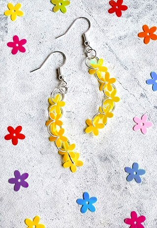 IRIDESCENT FLOWER SEQUIN TRICKLE EARRINGS YELLOW