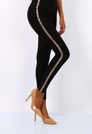 BLACK LEGGINGS WITH SNAKE PRINT STRIPE