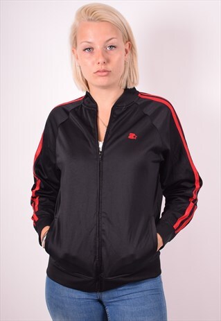 STARTER WOMENS VINTAGE TRACKSUIT TOP JACKET XL BLACK 90S