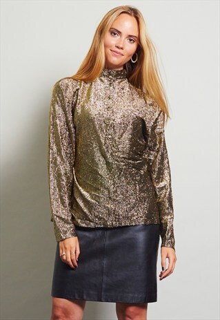 VINTAGE 80'S DISCO GOLD HIGH NECK BLOUSE