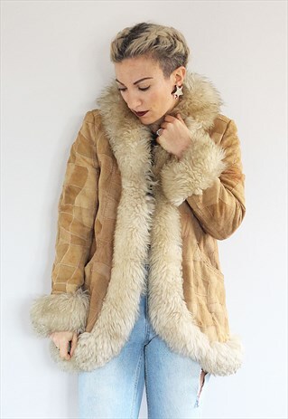 VINTAGE 1970S SHEARLING TAN SUEDE PADDED JACKET