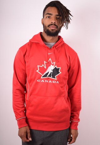NIKE MENS VINTAGE HOCKEY CANADA HOODIE JUMPER SMALL RED 90S