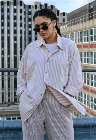 90 CREAM AND BEIGE CANDY STRIPE BOYFRIEND SHIRT