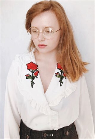 VINTAGE-INSPIRED EMBROIDERY APPLIQUE SHIRT