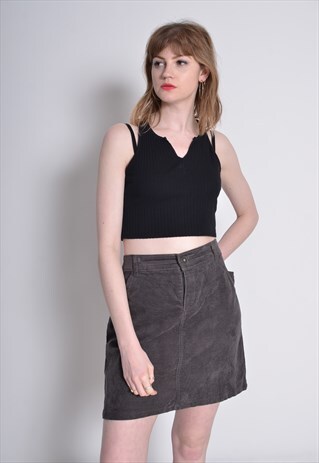 VINTAGE CORDUROY CORD SKIRT GREY 34'
