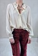 Vintage 80's Beige Sheer Lace Blouse Shirt