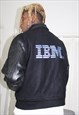 RARE Vintage 90's Black 'IBM' Leather Sleeve Varsity Jacket