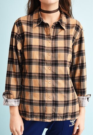 90'S RETRO TARTAN CHECKED CORDUROY SHIRT TOP