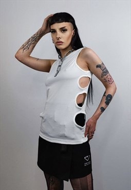 Cutout sleeveless t-shirt cyberpunk tank top in white