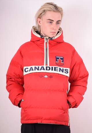 MENS VINTAGE PULLOVER PADDED JACKET SMALL RED 90S