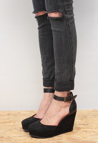 NEW AMAZING CLASSIC BLACK SUEDE PLATFORM SHOES