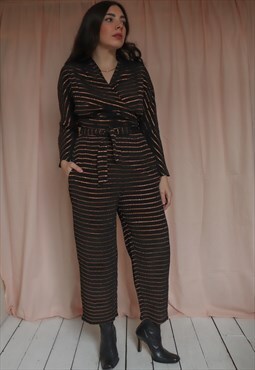 Vintage 80s Trouser Suit in Black with Gold Stripe