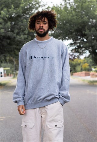 VINTAGE 90'S CHAMPION SPELLOUT SWEATSHIRT IN GREY