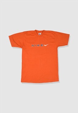 Vintage 90s Nike Embroidered Spellout Logo T-Shirt in Orange