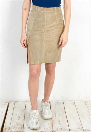 SUEDE LEATHER MIDI PENCI SKIRT HIGH WAISTED ABOVE KNEE VTG