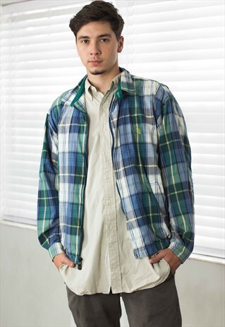 VINTAGE NAUTICA CHECKED HARRINGTON JACKET LOGO 90S L 14.5