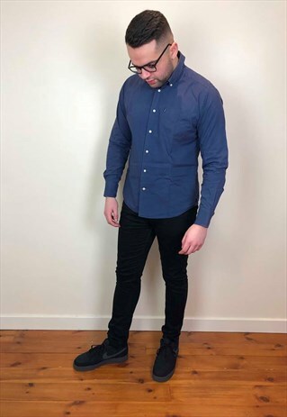 VINTAGE 90S BARBOUR LONG SLEEVE CASUAL SHIRT DARK BLUE