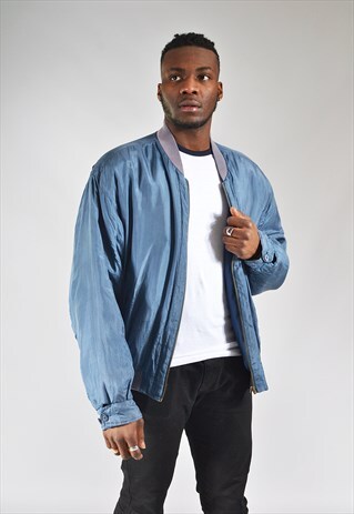 VINTAGE BLUE SILK BOMBER JACKET