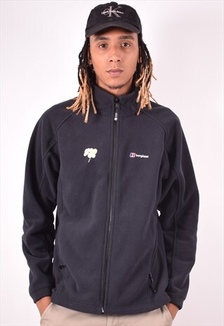 BERGHAUS MENS VINTAGE FLEECE JACKET LARGE BLACK 90S
