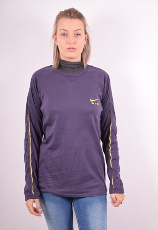 NIKE WOMENS VINTAGE TOP LONG SLEEVE SMALL NAVY BLUE 90S