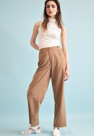 70'S RETRO HIGH WAIST WOOLEN OVERSIZED TROUSERS