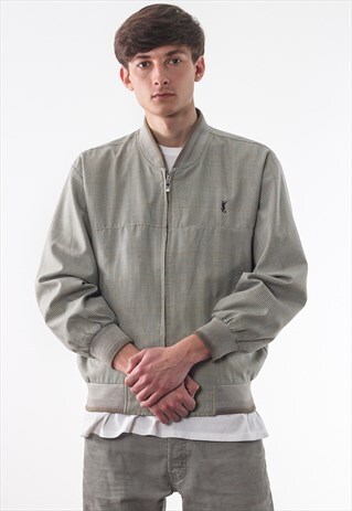 VINTAGE YVES SAINT LAURENT BOMBER 90S GREEN CHECKED