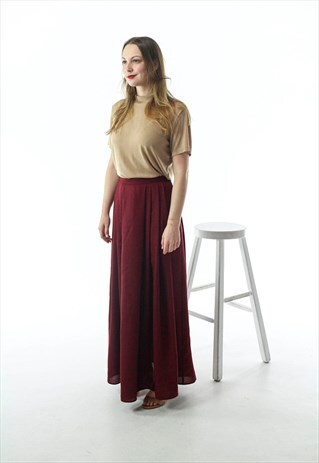 HIGH WAISTED MAXI SKIRT / BURGUNDY LONG SKIRT