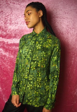 GREEN BATIK PRINT VINTAGE BLOUSE