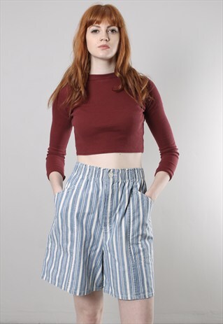 VINTAGE 80S STRIPE DENIM HIGH WAISTED CULOTTE SHORTS