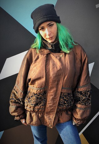 VINTAGE BROWN PADDED BOMBER JACKET