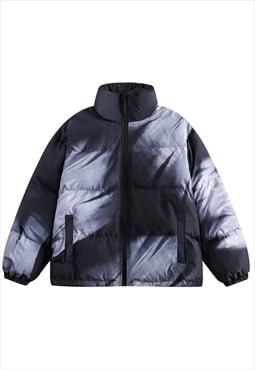 Abstract puffer jacket padded tie-dye bomber punk coat grey