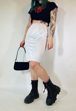 Vintage 90s 00s Y2K Satin Lace White Midi Grunge Skirt