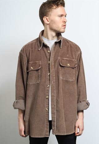 VINTAGE CORDUROY CORD SHIRT BROWN