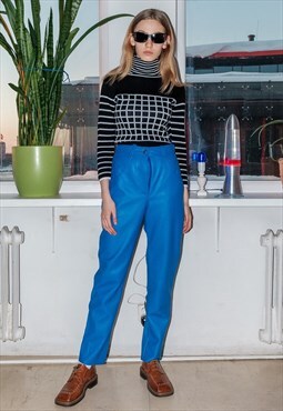 Vintage soft faux leather trousers in royal blue