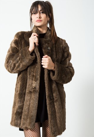 VINTAGE FAUX FUR COAT / S62