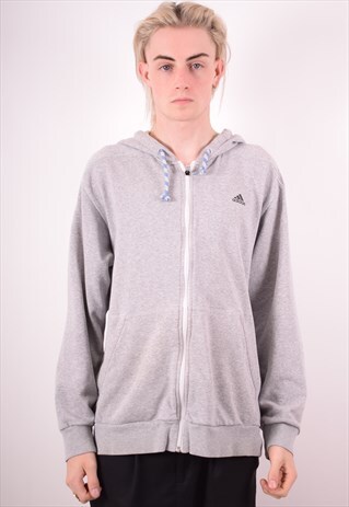 ADIDAS MENS VINTAGE HOODIE JACKET XL GREY 90S