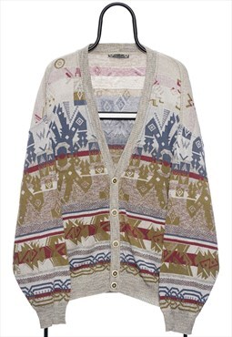 Vintage Compass Card Cream Abstract Pattern Cardigan Womens