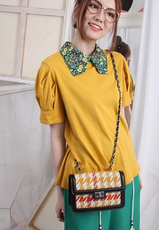 (KOREAN) FLORAL CHIFFON COLLAR PUFF SLEEVES T-SHIRT