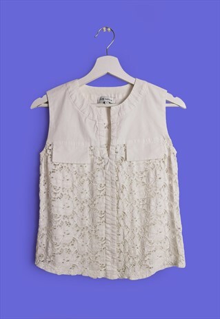 NADINE H. VINTAGE COTTON LACE VEST FESTIVAL TOP IN WHITE