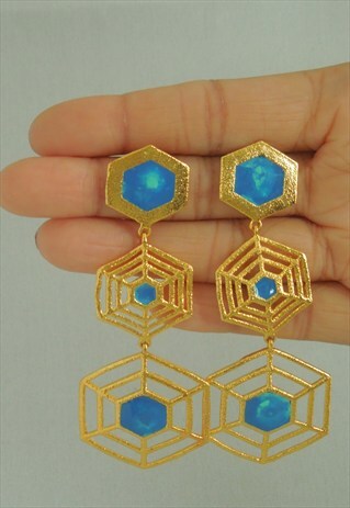 GOLD AND TURQUOISE CHANDELIER EVENING EARRINGS