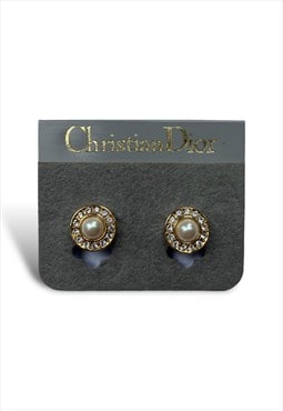 Vintage Dior Clip earrings gold tone faux pearl diamante