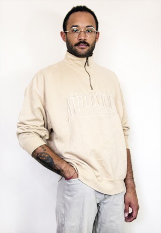 90S MINIMALIST HALF ZIP MOCKNECK BEIGE SWEATSHIRT MEDIUM