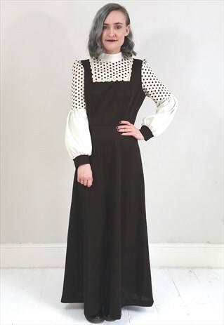VINTAGE 60'S BEIGE AND BROWN HIGH NECK DRESS