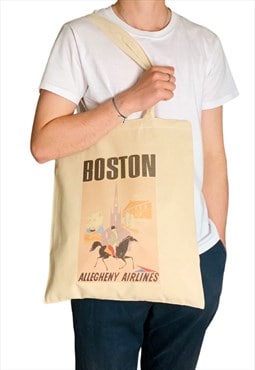 Boston USA Travel Poster Tote Bag Vintage Art Massachusetts