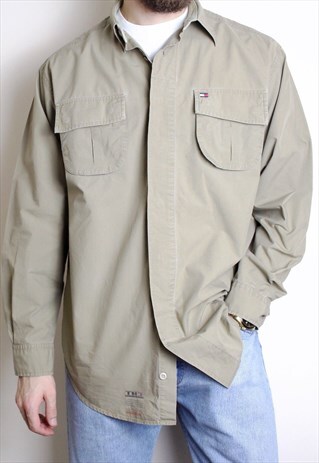 VINTAGE TOMMY HILFIGER UTILITY SHIRT BEIGE SAFARI MEDIUM