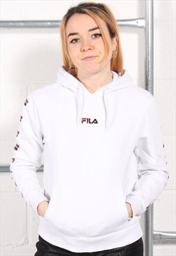 Vintage Fila Hoodie in White Pullover Sports Jumper XS