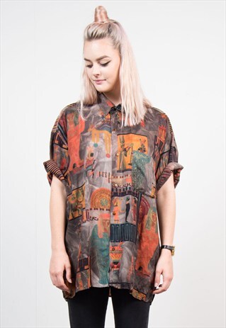 90'S EGYPTION PATTERN OVERSIZE SHIRT