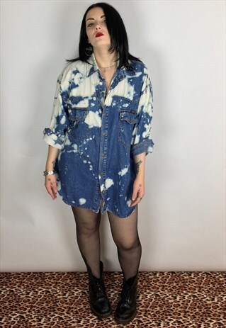 REWORKED VINTAGE ACID WASH DENIM SHIRT SIZE MEDIUM