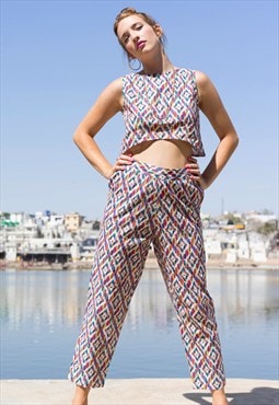  Angela Pink Geometric Print Hip-Hop Trousers