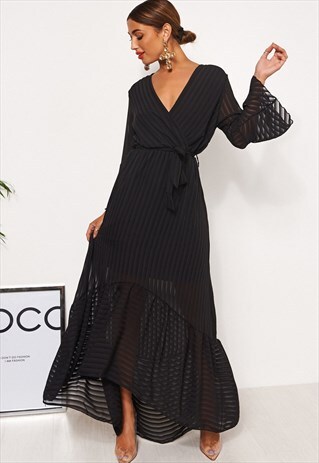 COCO BLACK WRAP FRONT MAXI DRESS